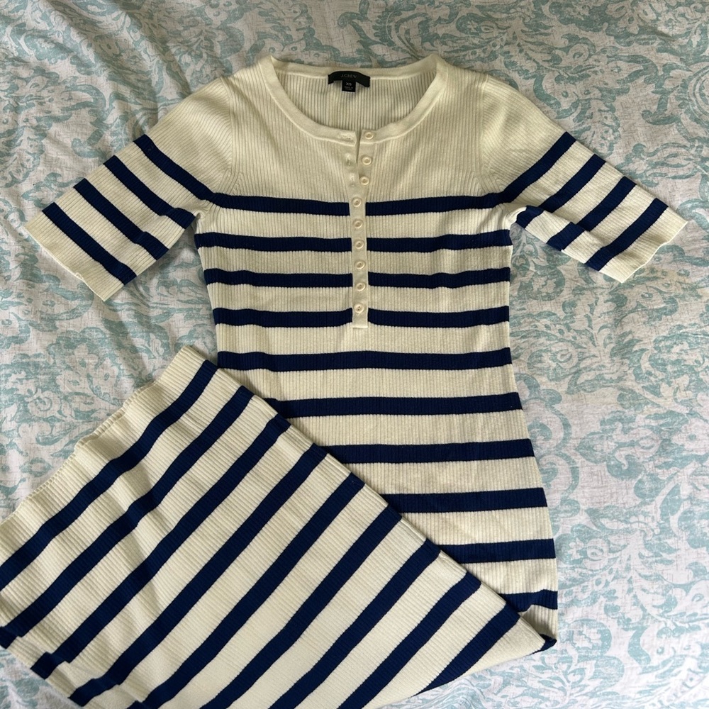 J. crew Ribbed Striped Navy and White Dress